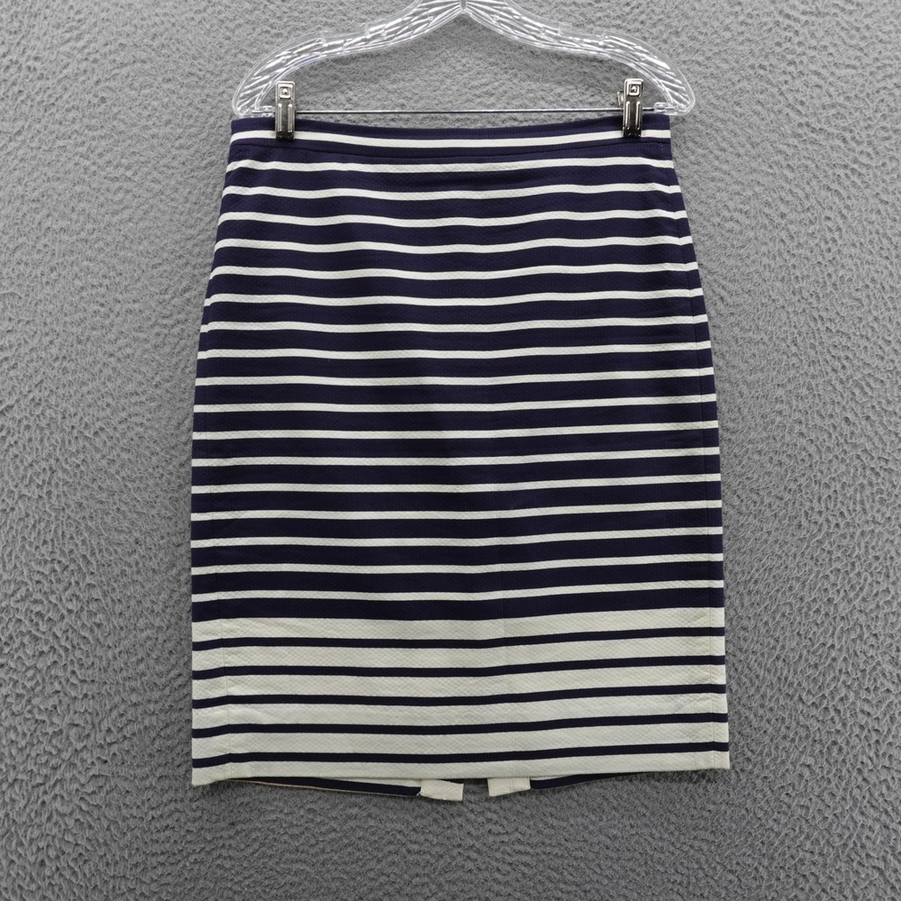 J Crew No 2 Pencil Skirt Size 6 Navy Blue Ivory Stripe Womens Career Preppy